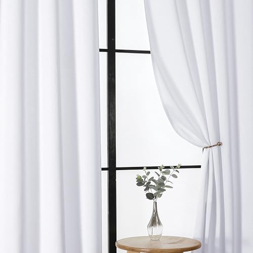 Gwine Pura White Curtains 72 inches Long, Light Filtering Thermal Insulated Noise Reducing Window Curtain Panels for Bedroom, Elegant Solid Soft Drapes for Living Room, Each 40Wx72L, 2 Panels - color: Pure White, size: 40"W x 72"L (Pack of 2)