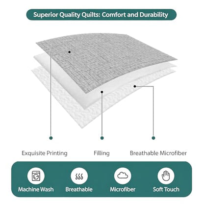 Modern Minimalist Gray Queen Quilt Bedding Set,Summer Quilt Lightweight Quilted Coverlet with 2 Pillow Shams, Country Linen Style 3-Piece Bedspread Quilt Set for All Season - size: Queen