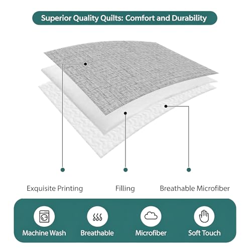 Modern Minimalist Gray King Quilt Bedding Set,Summer Quilt Lightweight Quilted Coverlet with 2 Pillow Shams, Country Linen Style 3-Piece Bedspread Quilt Set for All Season - size: King
