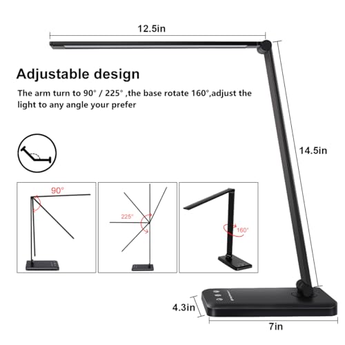 White crown LED Desk Lamp Dimmable Table Lamp Reading Lamp with USB Charging Port, 5 Lighting Modes, Sensitive Control, 30/60 Minutes Timer (Black, First-Generation) - color: Black, size: first-generation