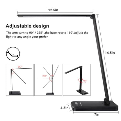 White crown LED Desk Lamp Dimmable Table Lamp Reading Lamp with USB Charging Port, 5 Lighting Modes, Sensitive Control, 30/60 Minutes Timer (Black, First-Generation) - color: Black, size: first-generation