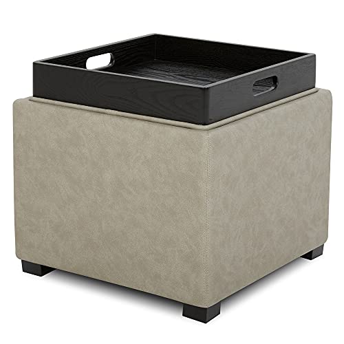 CHITA Storage Ottoman Cube with Tray Lid, Small Footstool with Storage, Square End Table for Living Room and Bedroom, Faux Leather in Stone Gray - color: Stone Gray