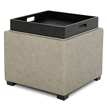 CHITA Storage Ottoman Cube with Tray Lid, Small Footstool with Storage, Square End Table for Living Room and Bedroom, Faux Leather in Stone Gray - color: Stone Gray