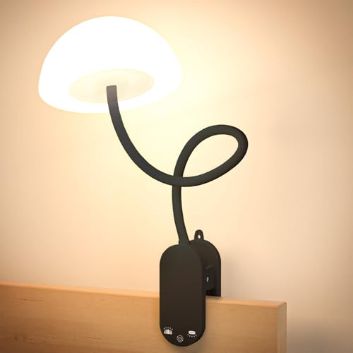 Cordless Clip On Lamp, Touch Control Desk Lamp with RGB Ambient Mode & 3000K–6000K, Rechargeable Dimmable Book Reading Light with Flexible Arm Sturdy Clamp On Table Bedside Headboard, Battery Operated - color: Black