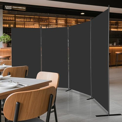 MAYOLIAH 4 Panels Folding Room Divider 6ft Tall Freestanding Privacy Screen | Large & Stable Room Partition w/ Multi Flat Bases as a Temporary Wall at Home Office Studio Garage, Black 136"W*17.7"D*72"H - color: Black, size: 34"-4 Panel-Flat Base