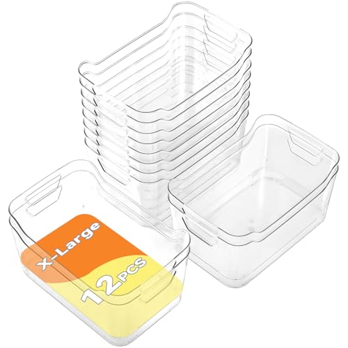 Clear Plastic Storage Bins - 12 Pack Pantry Organizers and Storage, Clear Pantry Organizer Bins, X-Large Plastic Containers with Handle for Kitchen, Cabinet, Bathroom, Classroom Organization - size: X-Large