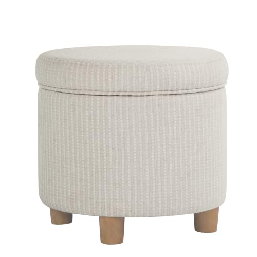 HomePop 19" Round Storage Ottoman - White Woven Stripe - color: White Woven Stripe
