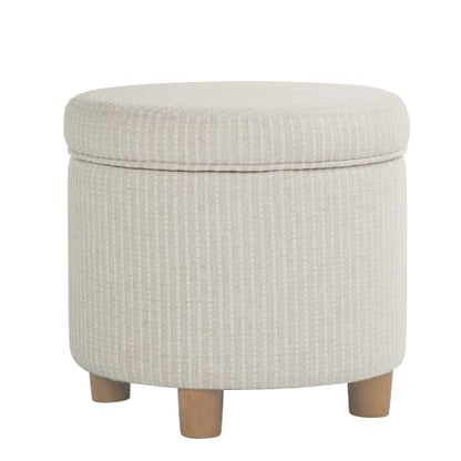 HomePop 19" Round Storage Ottoman - White Woven Stripe - color: White Woven Stripe