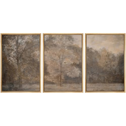 SIGNWIN Framed Canvas Print Wall Art Set Neutral Autumn Forest Landscape Vintage Tree Illustrations Modern Scenic Colorful Ultra for Living Room, Bedroom, Office - 16"x24"x3 Natural - color: A26-2603-yuk16, size: 16"x24"x3 Panels Natural