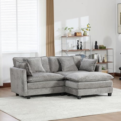 76.7” Oversized Gray Loveseat Sofa, 2 Seater Large Sectional Couches for Living Room, Chenille Fabric Modular Sectional Sofa with 1 Ottoman, Deep Seat Home Sofas Set - color: Grey, size: 2 Seater + 1 Ottoman