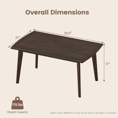 GOFLAME Solid Wood Coffee Table, 34.5" x 21" x 17" Mid-Century Modern Center Table with Storage, Curved Edges, Retro, Small Japanese Floor Table with Tapered Legs for Living Room, Apartment, Walnut
