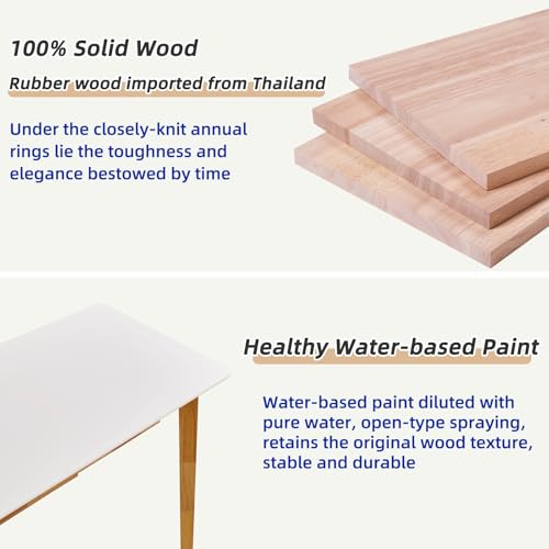 Aibiju Computer Desk with 2 Drawers, 47" Solid Wood Home Office Writing Desk, Compact Simple Tables with Hook for PC, Laptop, Students, Study, Makeup, Bedroom White + Natural Wood Legs YD-WD03WN - color: Table White + Natural Wood Legs, size: Length 47 in