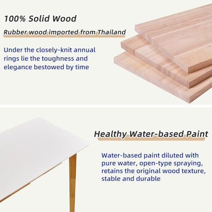 Aibiju Computer Desk with 2 Drawers, 47" Solid Wood Home Office Writing Desk, Compact Simple Tables with Hook for PC, Laptop, Students, Study, Makeup, Bedroom White + Natural Wood Legs YD-WD03WN - color: Table White + Natural Wood Legs, size: Length 47 in