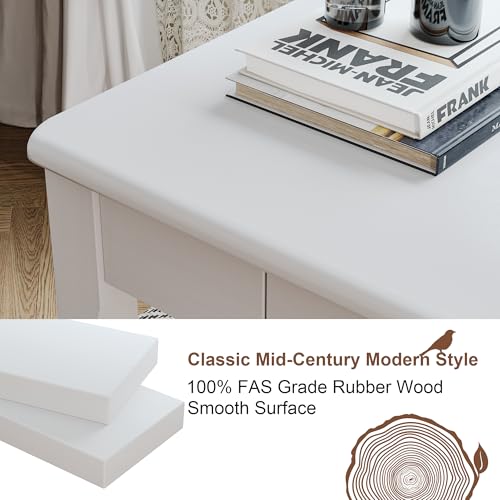 Solid Wood Desk with Drawers - 24 x 16 Inch Simple Narrow Desks, Rubber Wood Study Table, Small Writing Desk for Small Spaces|Bedroom - Modern White Desks - color: White, size: 23.6 in W x 15.7 in D