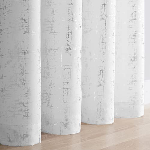 Taisier Home Silver Foil Print Linen Textured Curtains Geometric Dots Pattern Design Curtains for Nursery Toy Room Thermal Insulated Window Treatment 2 Panels 63" L,White and Silver Drapes Print - color: White/Silver, size: 52"W x 63"L (Pack of 2)