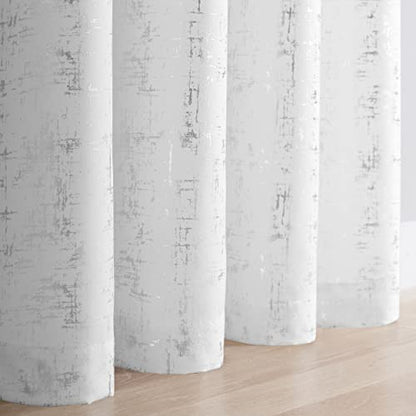 Taisier Home Silver Foil Print Linen Textured Curtains Geometric Dots Pattern Design Curtains for Nursery Toy Room Thermal Insulated Window Treatment 2 Panels 54" L,White and Silver Drapes Print - color: White/Silver, size: 52"W x 54"L (Pack of 2)