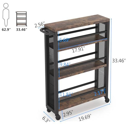 Tribesigns Slim Storage Cart,Narrow Rolling Carts with Wheels,Utility Cart for Small Spaces,4-Tier Metal Frame Trolley Cart with Handle for Kitchen,Laundry, Living Room