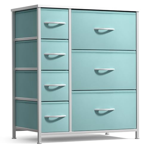 Sorbus Dresser with 7 Drawers - Furniture Storage Chest for Kid’s, Teens, Bedroom, Nursery, Playroom, Clothes, Toys - Steel Frame, Wood Top, Tie-dye Fabric Bins (7-Drawer, Pastel Aqua) - color: Pastel Aqua