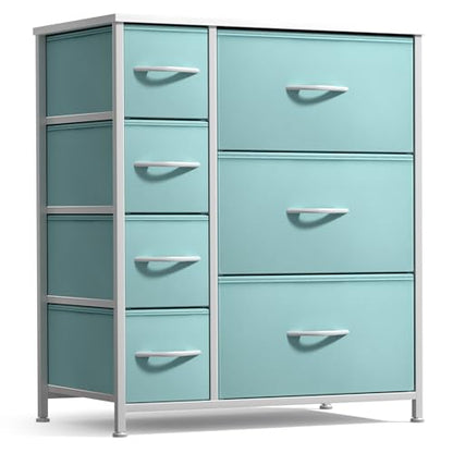 Sorbus Dresser with 7 Drawers - Furniture Storage Chest for Kid’s, Teens, Bedroom, Nursery, Playroom, Clothes, Toys - Steel Frame, Wood Top, Tie-dye Fabric Bins (7-Drawer, Pastel Aqua) - color: Pastel Aqua
