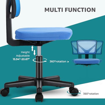 OLIXIS Armless Home Office Chair, Ergonomic Small Desk Chair | Mesh Back, Removable Washable Foam Cushion, Height Adjustable, Rolling Swivel Wheels, Small Space, Blue - color: Blue