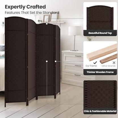 4 Panel Folding Room Divider,Woven Privacy Screen,Chocolate | Solid wood frame, handcrafted diamond pattern, 6FT tall, extends to 63 inches wide, no assembly required - color: Chocolate, size: 4-Panel