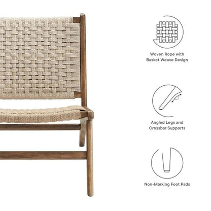 Modway Saoirse Woven Rope Wood Accent Lounge Chair in Walnut Natural - color: Walnut Natural