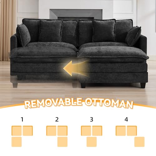 76'' Cloud Deep Seat Loveseat Sofa, Upholstered Chenille Modular 2-Seats Sectional Sofa Couch with Movable Ottoman, Modern Comfy Settee Loveseat for Living Room Set, Small Apartment, Dark Grey - color: Dark Grey, size: 76'' L Shape