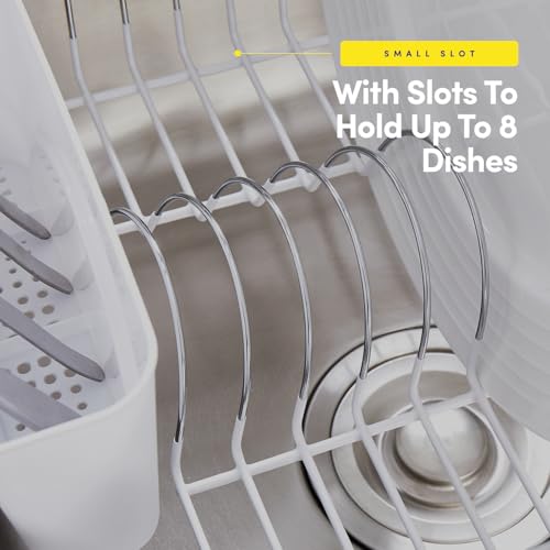 Sweet Home Collection Metal 2 Piece Dish Drying Rack Set Drainer with Utensil Holder Simple Easy to Use Fits in Most Sinks, 14.5" x 13" x 5.25", White - color: White