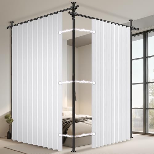 100% Blackout Room Divider Curtains Sets White 2 Panels W100 x L84in No Drill Curtain Rods(H) 43-120×(W) 35-200 in for Studio Apartment Dorm Office - color: White, size: 100"W x 84"L (Pack of 2)