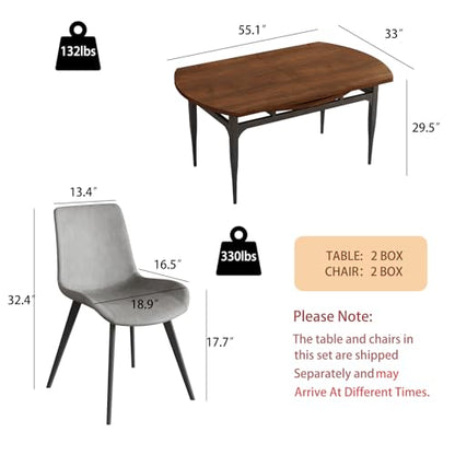 HIPIHOM 55‑Inch Extendable Dining Table Set with 6 Upholstered Chairs and Metal Frame for Dining Room - color: Walnut/Grey-a