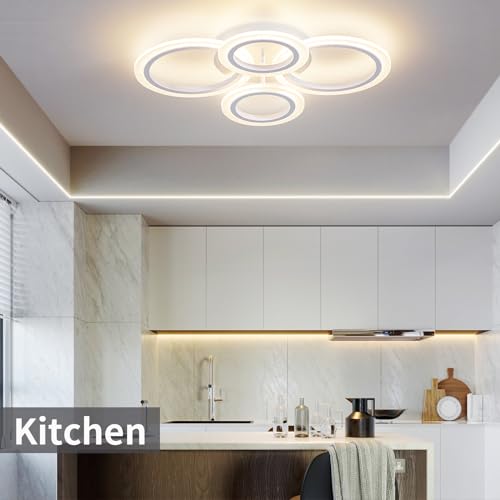Shine LUEST 34W LED Ceiling Light with Remote, 3000-6000K Dimmable Modern Flush Mount Ceiling Lighting Fixture White 4 Rings Round Chandelier Ceiling Lamp for Small Room, Bedroom - color: White, 4 Rings