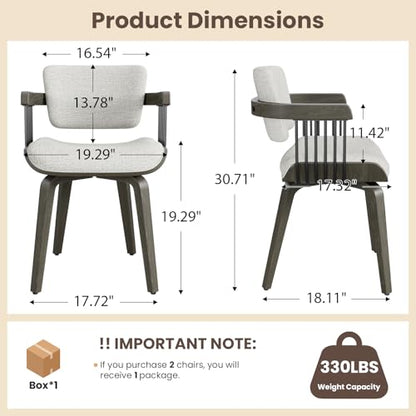 Dining Chairs with Armrest, Set of 2, Mid-Century Modern Kitchen Chair | with Wood Legs, Upholstered Fabric for Dining Room, Kitchen, Restaurant, Cafe, Beige - color: Beige