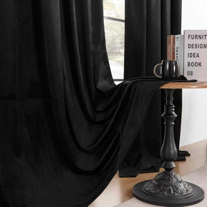 Timeper Black Velvet Curtains 108 inches 2 Panels,Blackout Curtains for Bedroom Living Room Thermal Insulated Luxury Super Soft Window Drapes,Back Tab & Rod Pocket,W52 x L108 inches - color: Black, size: 52"W x 108"L (Pack of 2)