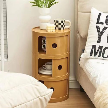 3 Tier Round Nightstand with Drawer, Ginger Yellow Round Side Table Small Plastic Storage End Table for Bedroom, Living Room, Bathroom - color: Ginger Yellow