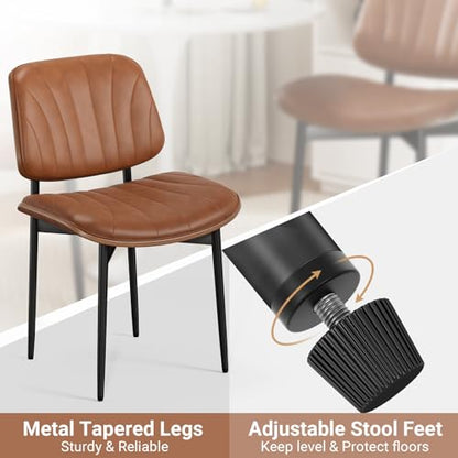 Dining Chairs Set of 2, Mid-Century Modern Upholstered PU Leather Chairs | with Walnut Bentwood Back and Metal Legs Adjustable Feet for Kitchen Dining Room, Camel Shell Strips - color: Camel Shell Strips