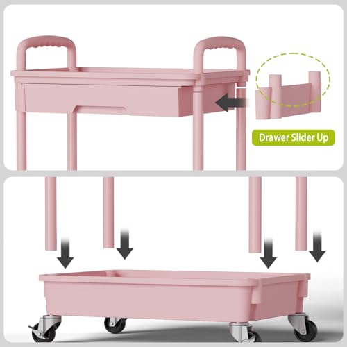 Sorgion 4 Tier Rolling Cart Organizer,Art Craft Diaper Bedside Snack Laundry Room Bathroom Organizer Narrow Thin Slim Rolling Trolley Utility Cart with Wheels for Kitchen,Office(Pink) - size: 4Tier-Pink