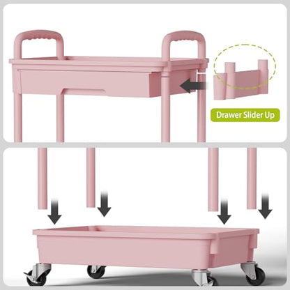Sorgion 4 Tier Rolling Cart Organizer,Art Craft Diaper Bedside Snack Laundry Room Bathroom Organizer Narrow Thin Slim Rolling Trolley Utility Cart with Wheels for Kitchen,Office(Pink) - size: 4Tier-Pink