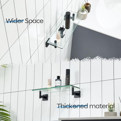 KOKOSIRI Bathroom Shelves Glass Floating Shelf 16-Inch for Bedroom Living Room Kitchen Hanging Rack Rustproof Wall Mounted Black 2 Pack B1105BK-L16-P2 - color: Matte Black, size: 16-Inch(2 Pack)