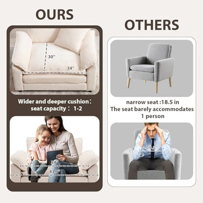 Oversized Chair with Ottoman, Comfy Chenille Accent Chair Large Upholstered Armchair with Extra Thick and Deep Seat Modern Lounge Chair for Living Room,Bedroom,Apartment - color: Beige, size: 1(chair+ottoman)