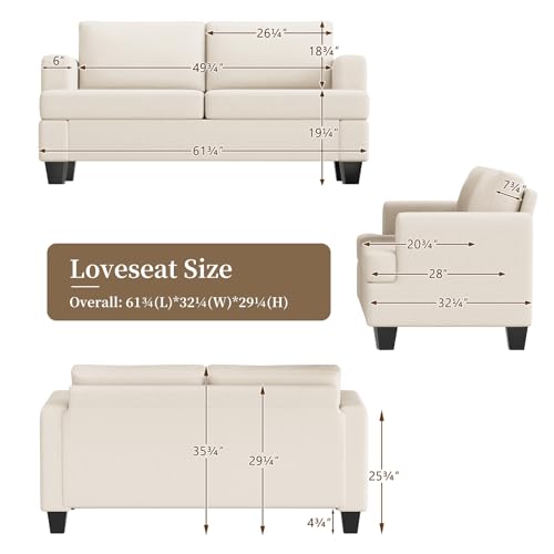 Furnimart 62" Loveseat Couch, Modern Love Seat Couches for Small Spaces, Beige Linen Sofa, Deep Seat Sofa for Living Room, Small 2 Seater Couch for Bedroom, Office - color: Beige, size: Loveseat 62"