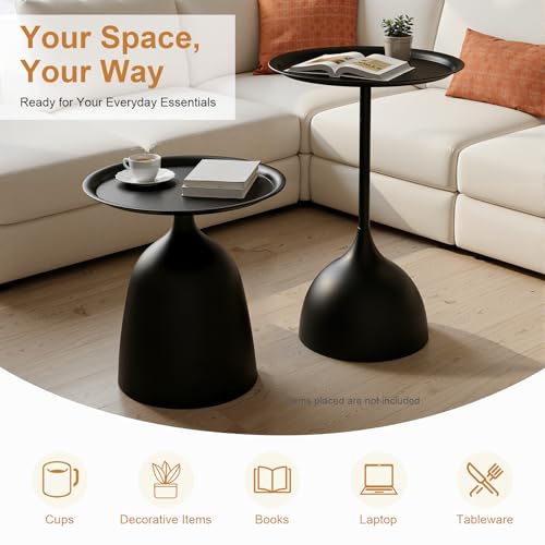 Gdrasuya10 Round Side Tables Set of 2, Large 15.7" Top, Metal Small Drink Accent Table Pedestal End Tables for Living Room Sofa Bedside Entryway & Office, Easy Assembly, Matte Black - color: Matte Black