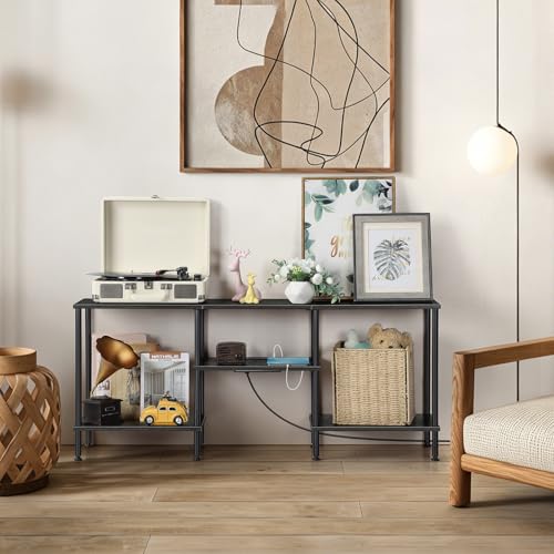 OYEAL Bedroom TV Stand with Power Outlets up to 50 inch TV, Small Entertainment Center Stand with Storage Modern Media TV Console Table for Living Room Bedroom, Dark Grey - color: Dark Grey