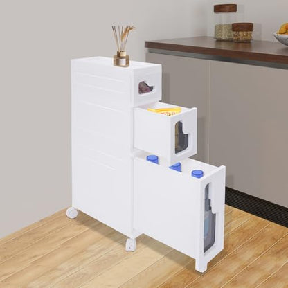 3 Tiers Slim Bathroom Storage Cabinet, 15.7" L X 6.3" W X 29.9" H Slim Rolling Cart, 66.14 Lbs Load-Bearing Capacity Narrow Storage Cabinet for Living Room, Kitchen, Bathroom, Office - size: 15.7" L X 6.3" W X 29.9" H