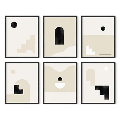 HAUS AND HUES Boho Prints Neutral Wall Art - Set of 6 Mid Century Modern Artwork, Bohemian Posters and Prints, Wall Art Mid Century, Modern Bohemian Posters UNFRAMED 8x10 - color: Neutral Staircase, size: 8"L x 10"W
