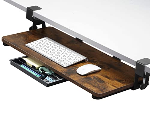 ETHU Keyboard Tray Under Desk, 26.77" X 11.81" Large Size Keyboard Tray with C Clamp-on Mount Easy to Install, Computer Keyboard Stand, Ergonomic Keyboard Tray for Home and Office - color: Woodgrain