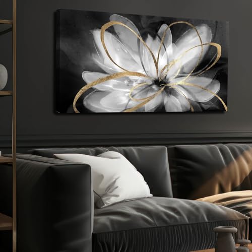 SOUGUAN Wall Art for Bedroom Black and White Flower Picture Artwork Botanical Decorations for Living Room Kitchen Dining Room Office 20x40 Inch - color: Black Flower, size: 40"L x 20"W