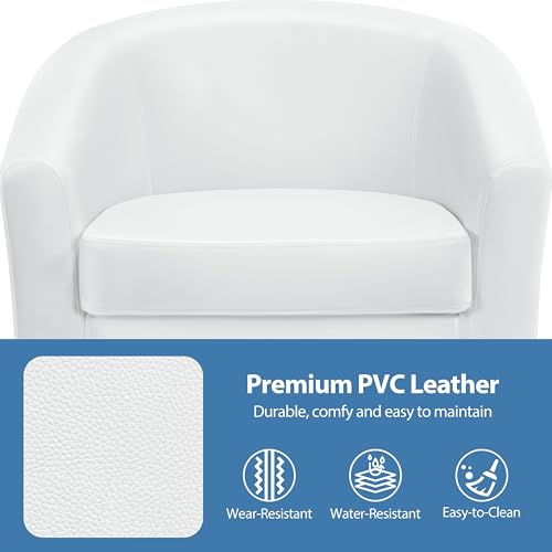 Yaheetech Accent Chairs Set of 2, Faux Leather Barrel Armchairs White | Water-resistant Faux Leather Chairs with High-density Foam and Solid Wood Legs for Living Room, Waiting Room, Small Space - color: White(faux Leather), style: without Ottoman