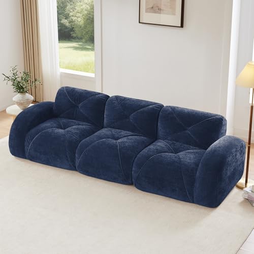 Blue 3-Seater Sectional Couches for Living Room, Velvet Fabric Boneless Couch in a Box, No Assembly Cloud Modular Sectional Sofa, Foam Couch Compressed Sofa Set for Apartment, Sofas para Sala - color: Blue, size: 3 Seater