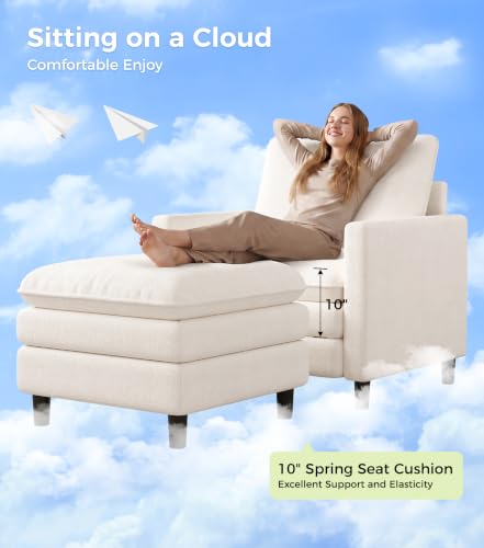 Welzona 3-Layers Cloud Accent Chair with Ottoman, 33" Teddy Reading Chair | Comfy Teddy Fabric, Washable Covers, Tool-Free Setup, All-wood Arm Chair and Ottoman Sets for Living Room, Bedroom, Beige - color: Beige, size: cloud chair & ottoman