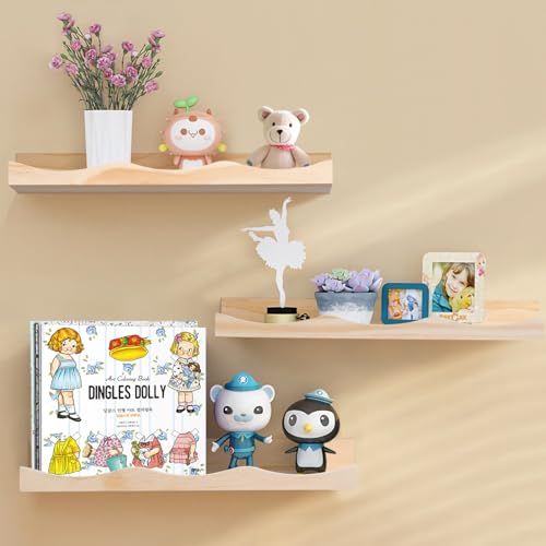 AZSKY Floating Bookshelf for Kids, Cloud Picture Ledge Shelf - Natural 15.7 Inches, Nursery Book Shelves Set of 3, Floating Shelves Baby & Toddler Room Decor - color: Natural, size: 16Inch